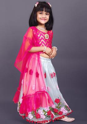 Pink Embellished Net Lehenga Set For Girls