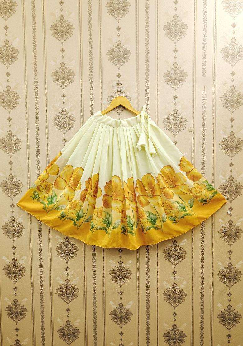 Yellow Solid Silk Lehenga Set For Girls - Indya