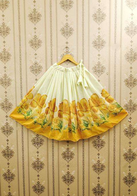 Yellow Solid Silk Lehenga Set For Girls