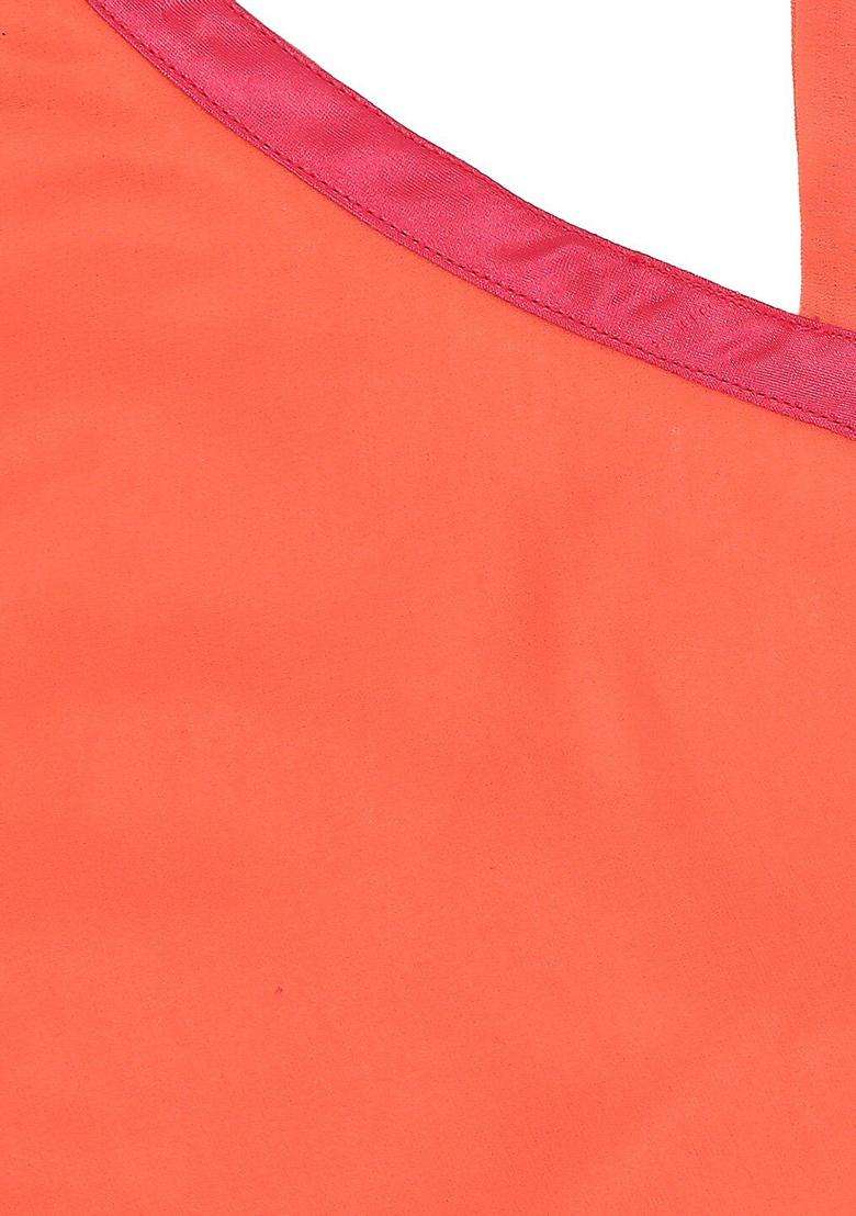 Peach Solid Satin Lehenga Set For Girls - Indya