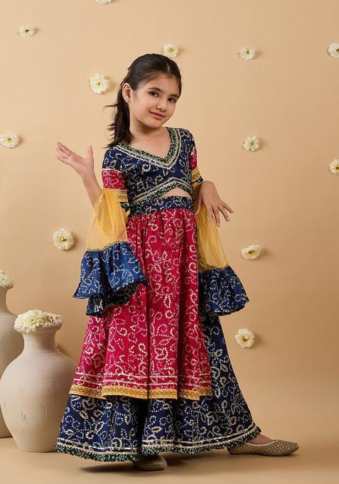 Blue Printed Cotton Lehenga Set For Girls — view on Indya