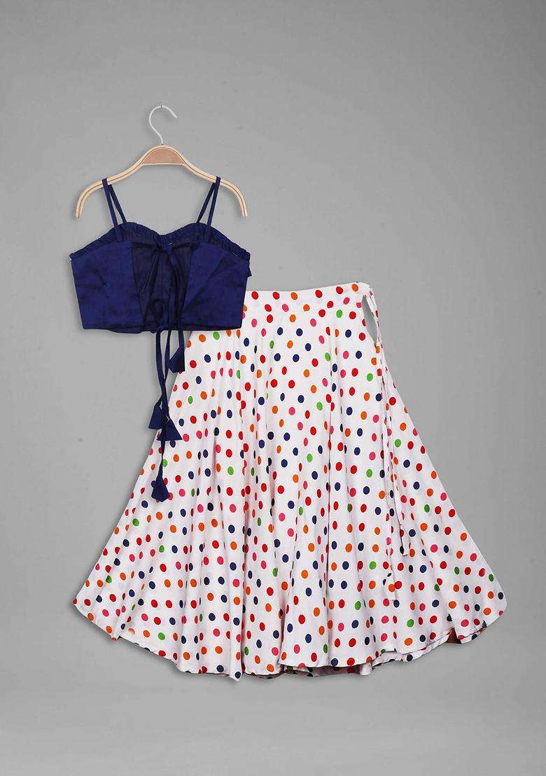 Blue Solid Crepe Lehenga Set For Girls - Indya