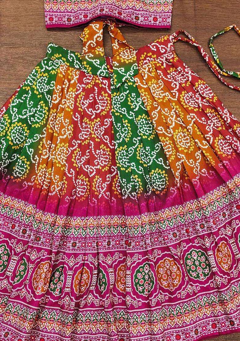 Purple Printed Viscose Lehenga Set For Girls - Indya