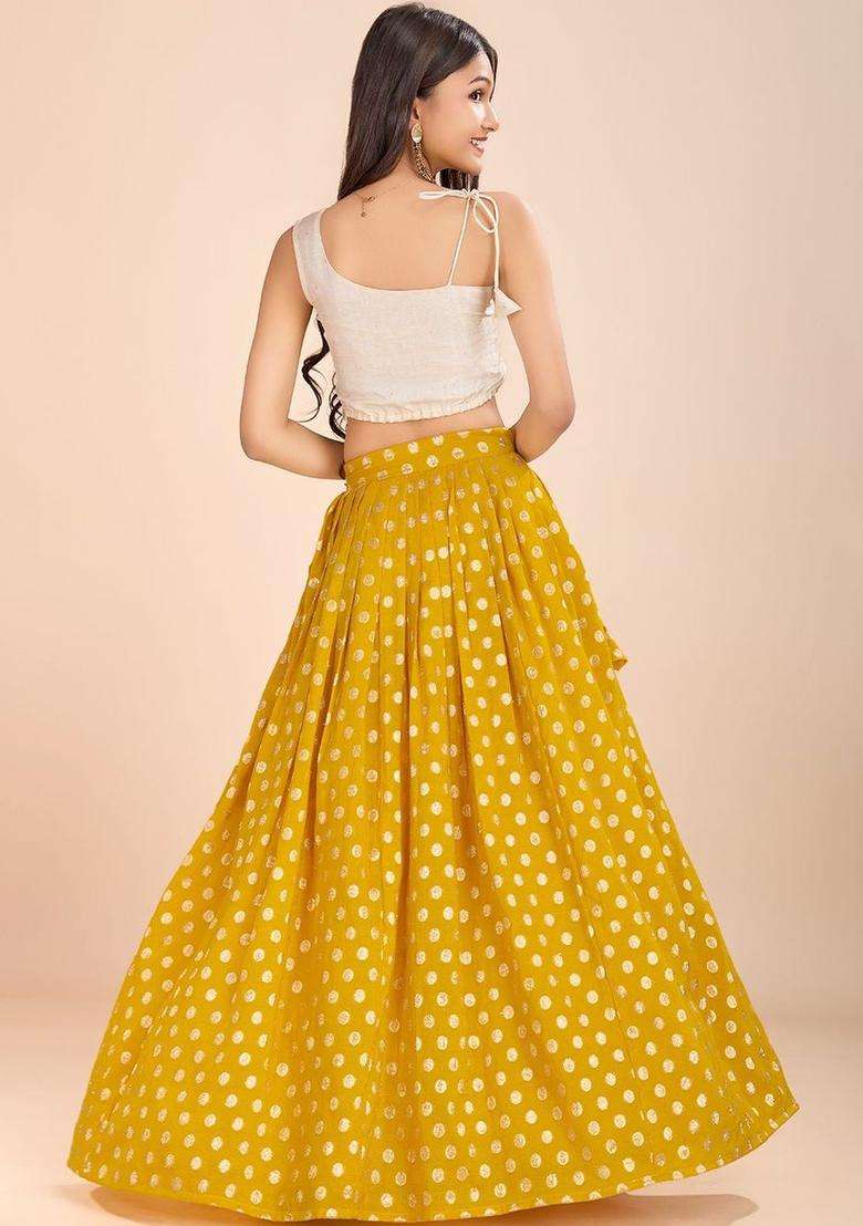 Yellow Embellished Georgette Lehenga Set For Girls - Indya