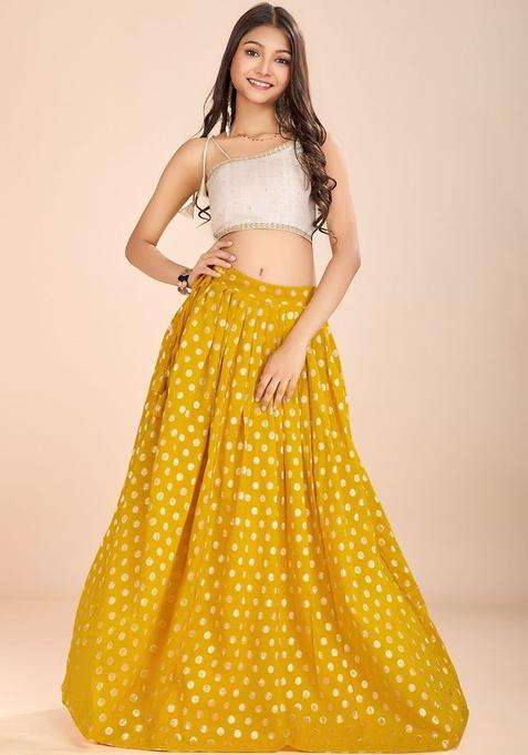Yellow Embellished Georgette Lehenga Set For Girls