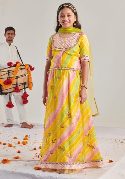 Yellow Printed Cotton Lehenga Set For Girls — view on Indya
