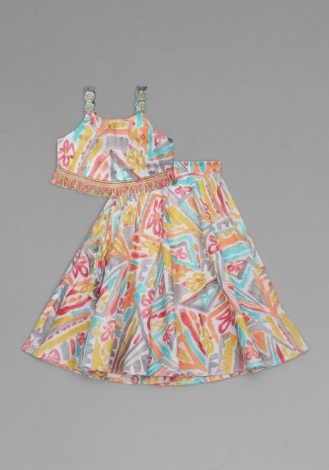 Multi Printed Cotton Lehenga Set For Girls — view on Indya