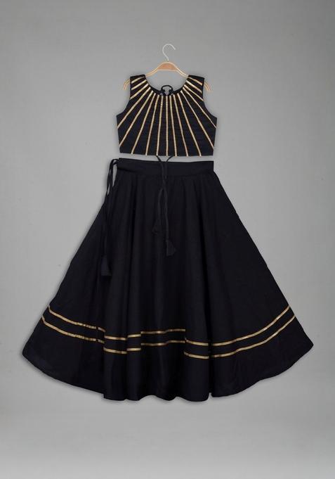 Black Embellished Viscose Lehenga Set For Girls — view on Indya