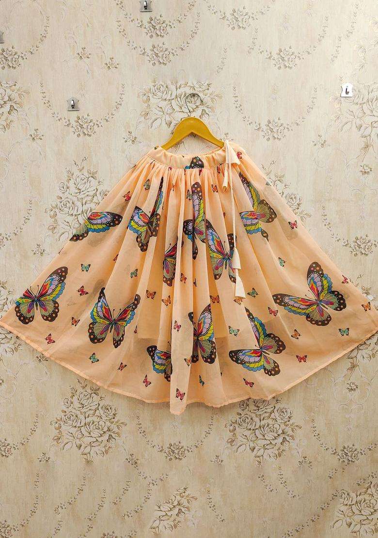 Peach Solid Georgette Lehenga Set For Girls - Indya