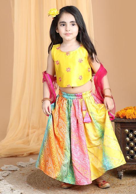 Pink Embroidered Cotton Lehenga Set For Girls — view on Indya