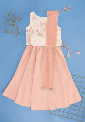 White Printed Polyester Lehenga Set For Girls