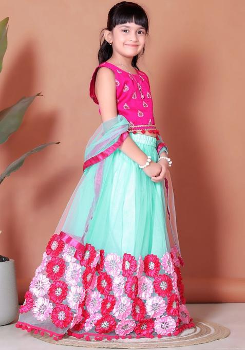 Pink Embellished Net Lehenga Set For Girls — view on Indya