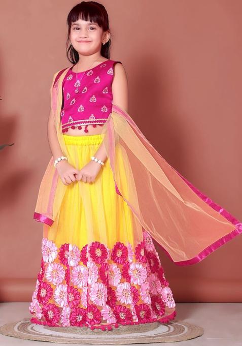 Pink Woven Design Net Lehenga Set For Girls — view on Indya