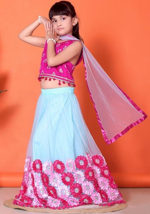 Multi Embellished Net Lehenga Set For Girls — view on Indya