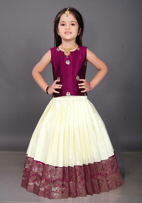 Maroon Woven Design Cotton Lehenga Set For Girls — view on Indya