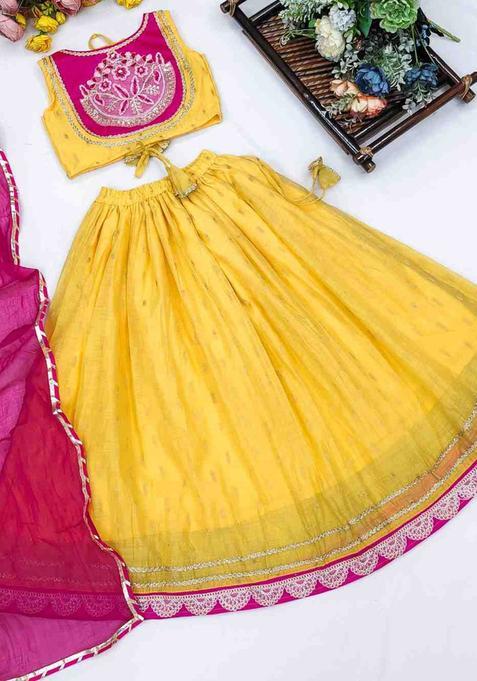 Yellow Embellished Silk Lehenga Set For Girls — view on Indya