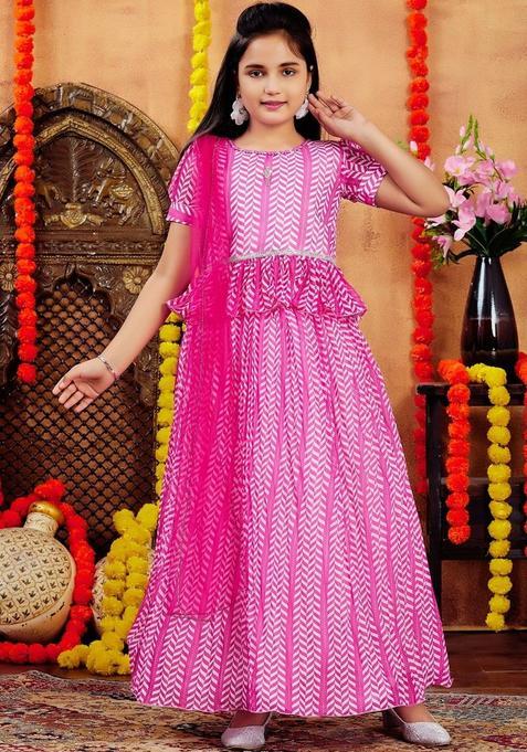 Pink Printed Georgette Lehenga Set For Girls — view on Indya