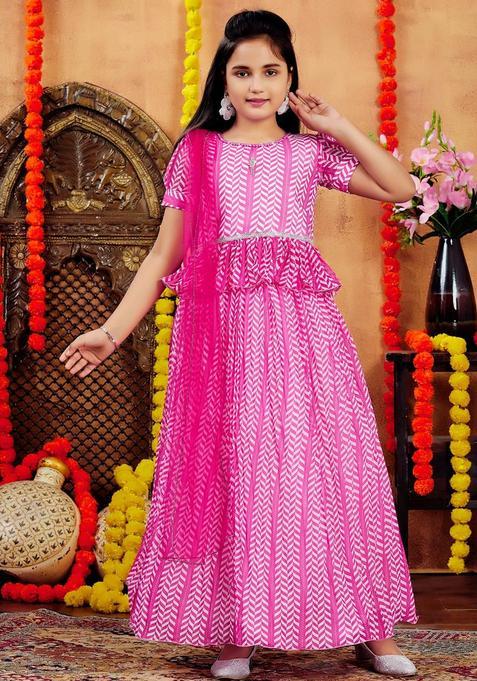 Pink Georgette Lehenga Set For Girls — view on Indya