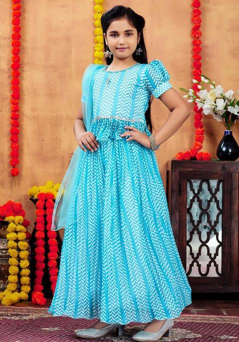 Blue Georgette Lehenga Set For Girls — view on Indya