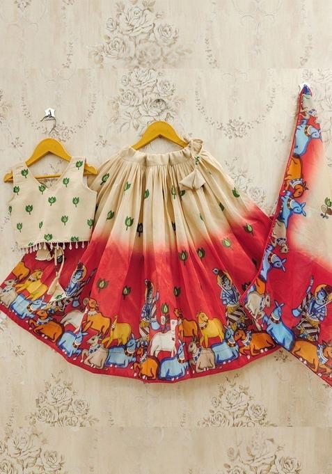 Red Embellished Silk Lehenga Set For Girls — view on Indya