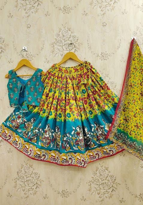 Yellow Printed Viscose Lehenga Set For Girls — view on Indya