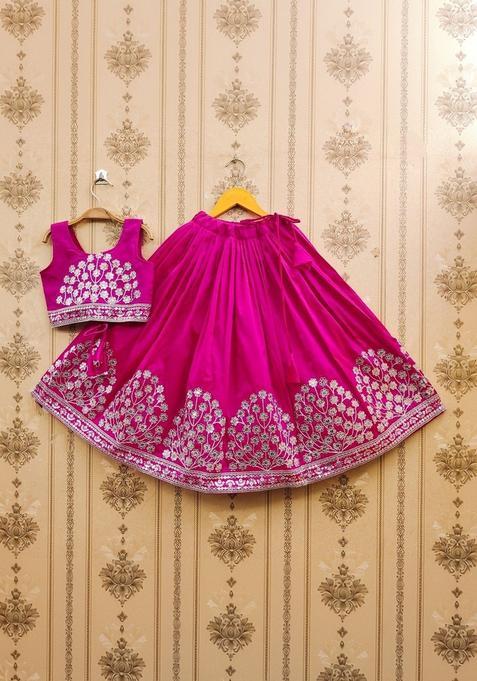 Pink Embellished Silk Lehenga Set For Girls — view on Indya