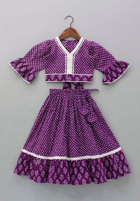 Purple Printed Polyester Lehenga Set For Girls — view on Indya