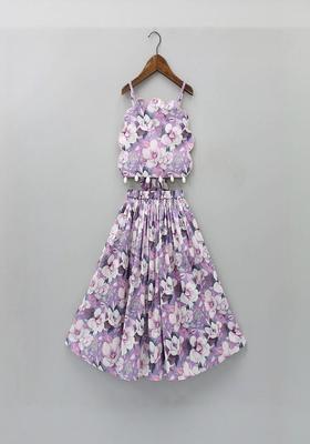 Pink Printed Polyester Lehenga Set For Girls