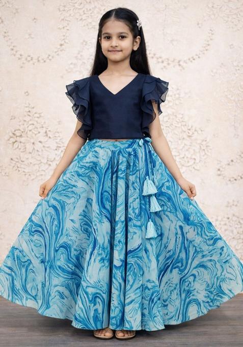 Blue Solid Georgette Lehenga Set For Girls — view on Indya