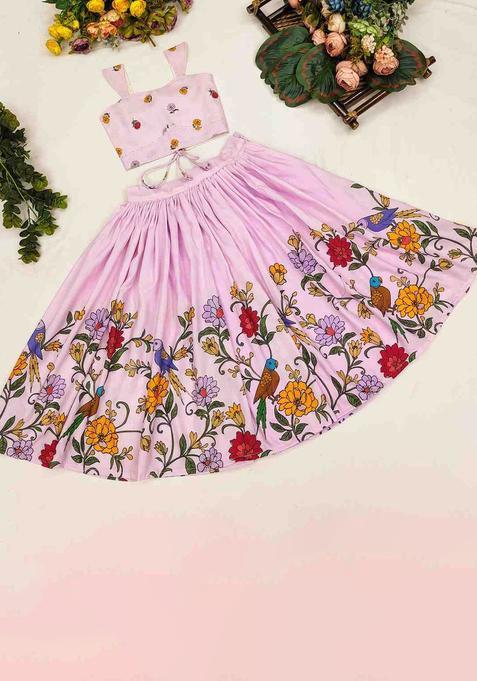 Pink Printed Cotton Lehenga Set For Girls — view on Indya