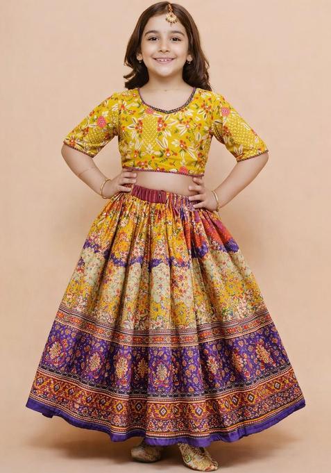 Multi Printed Viscose Lehenga Set For Girls — view on Indya