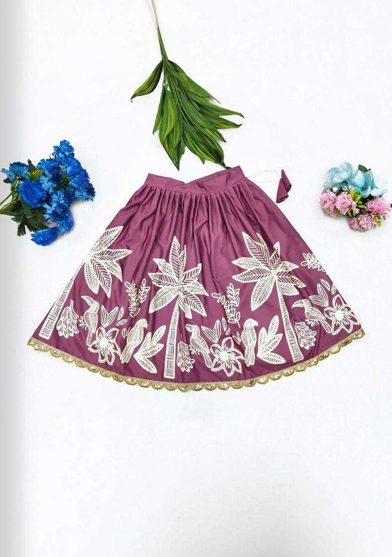 Maroon Printed Viscose Lehenga Set For Girls - Indya
