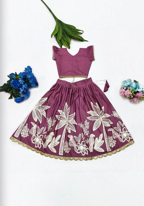 Maroon Printed Viscose Lehenga Set For Girls — view on Indya