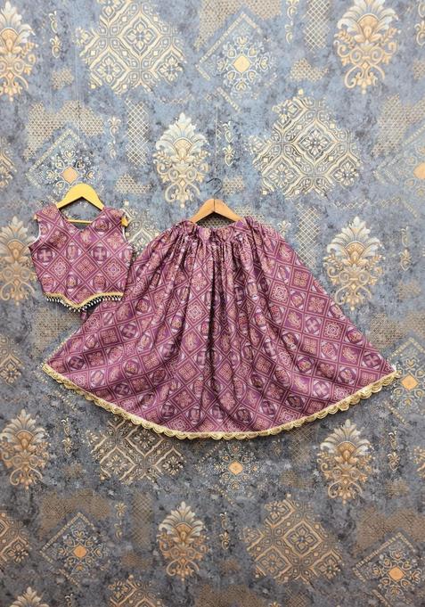 Maroon Printed Viscose Lehenga Set For Girls — view on Indya