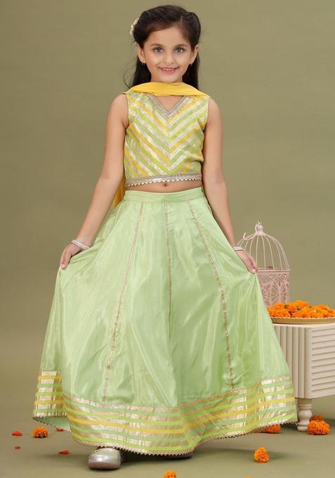 Green Woven Design Cotton Lehenga Set For Girls — view on Indya