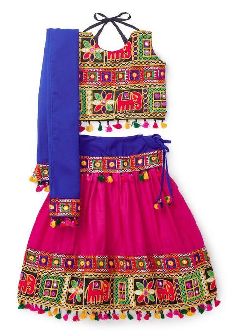 Pink Embroidered Cotton Lehenga Set For Girls — view on Indya