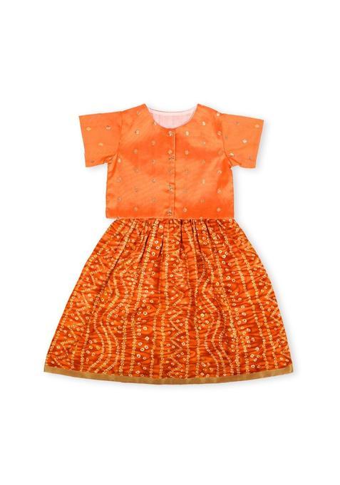 Orange Woven Design Cotton Lehenga Set For Girls — view on Indya