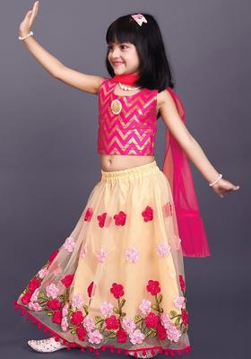 Pink Embellished Net Lehenga Set For Girls