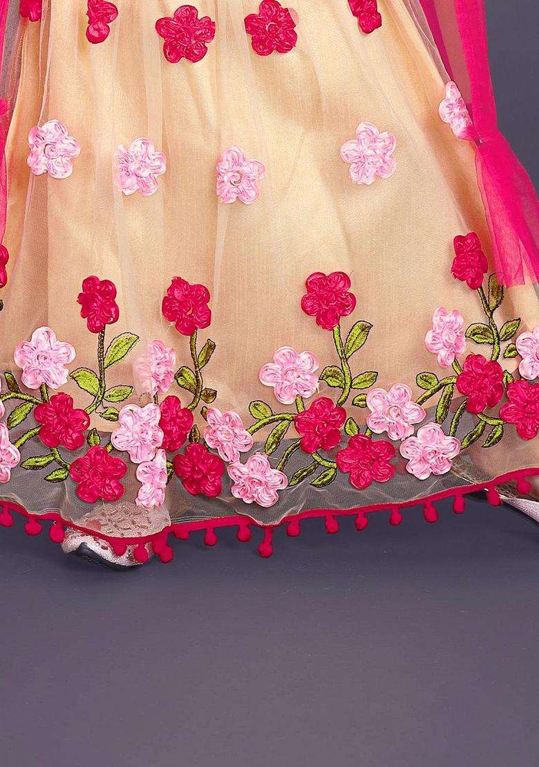 Pink Embellished Net Lehenga Set For Girls - Indya