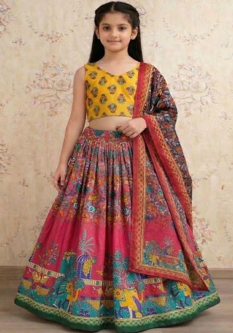 Multi Printed Cotton Lehenga Set For Girls — view on Indya