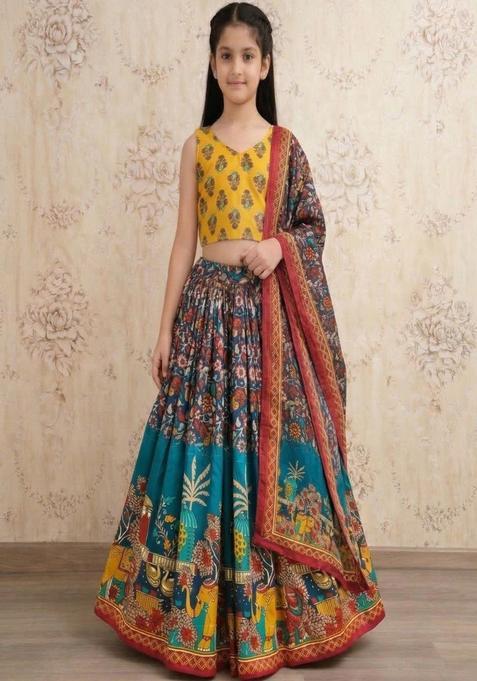 Multi Printed Cotton Lehenga Set For Girls — view on Indya