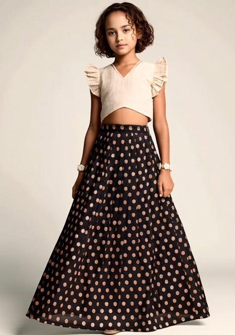 Black Embellished Silk Lehenga Set For Girls — view on Indya
