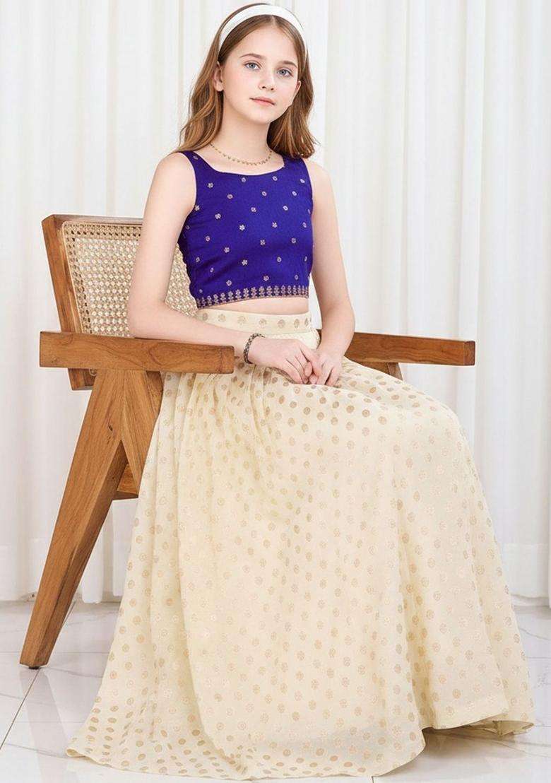 Multi Embroidered Georgette Lehenga Set For Girls - Indya