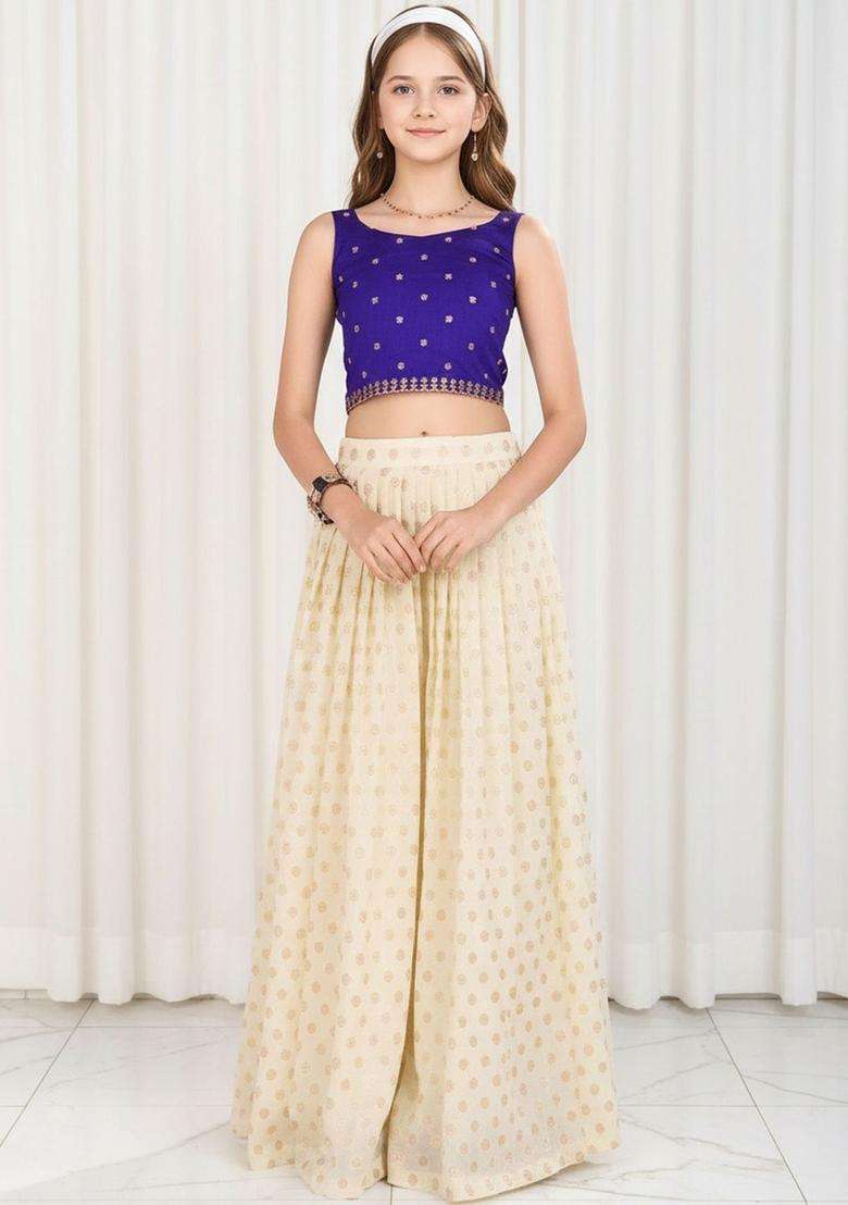 Multi Embroidered Georgette Lehenga Set For Girls - Indya