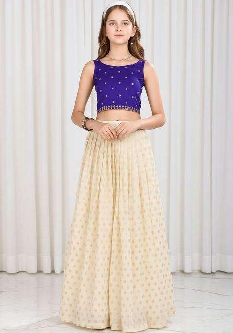 Multi Embroidered Georgette Lehenga Set For Girls