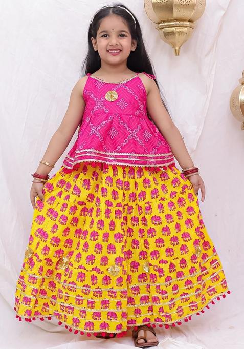 Pink Embellished Cotton Lehenga Set For Girls — view on Indya