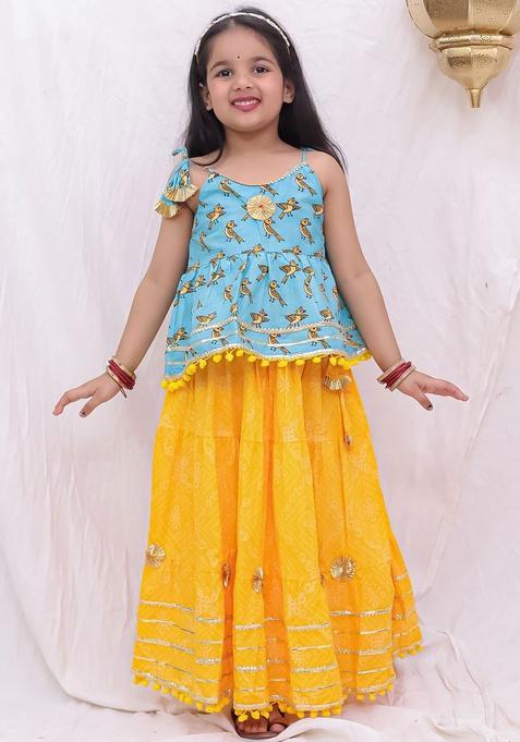 Multi Printed Cotton Lehenga Set For Girls — view on Indya
