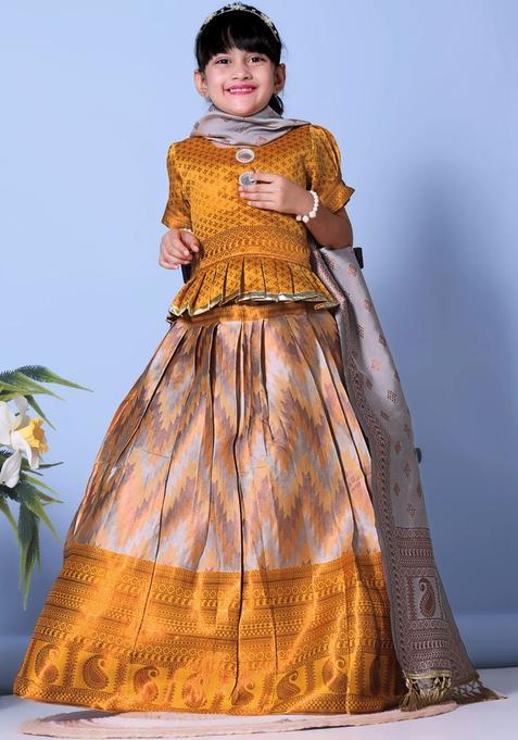Multi Woven Design Silk Lehenga Set For Girls — view on Indya