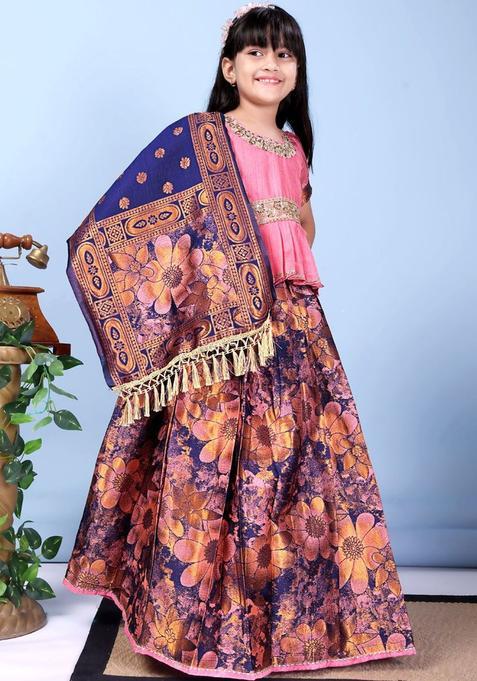 Multi Embellished Silk Lehenga Set For Girls — view on Indya
