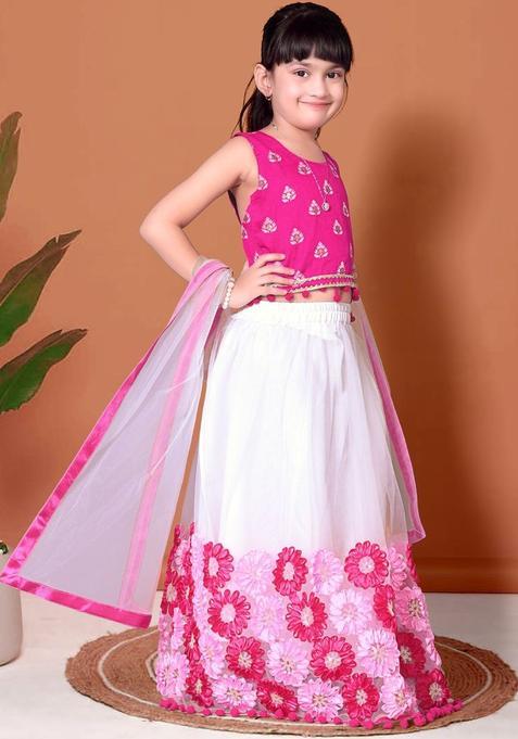 White Embellished Net Lehenga Set For Girls — view on Indya